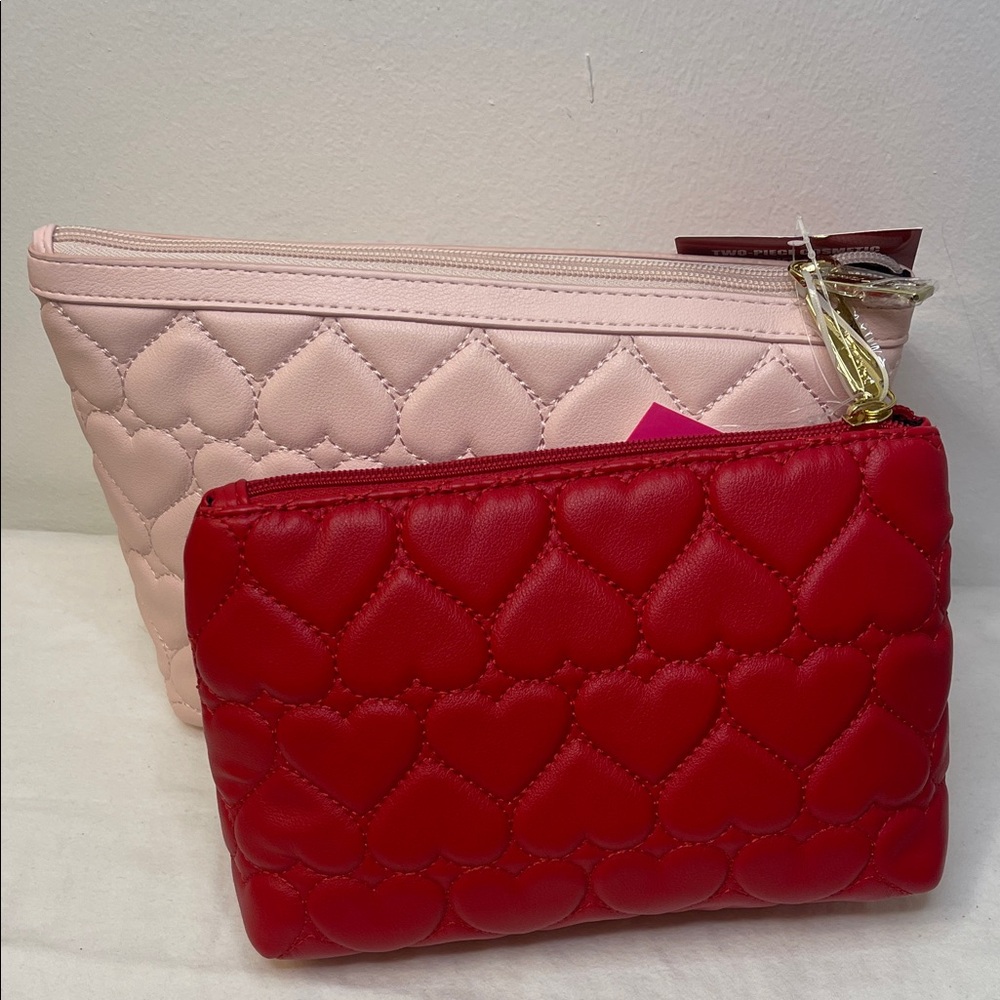 Betsey Johnson Pink and Red Heart Quilted Cosmetic Bags - Picture 2 of 8